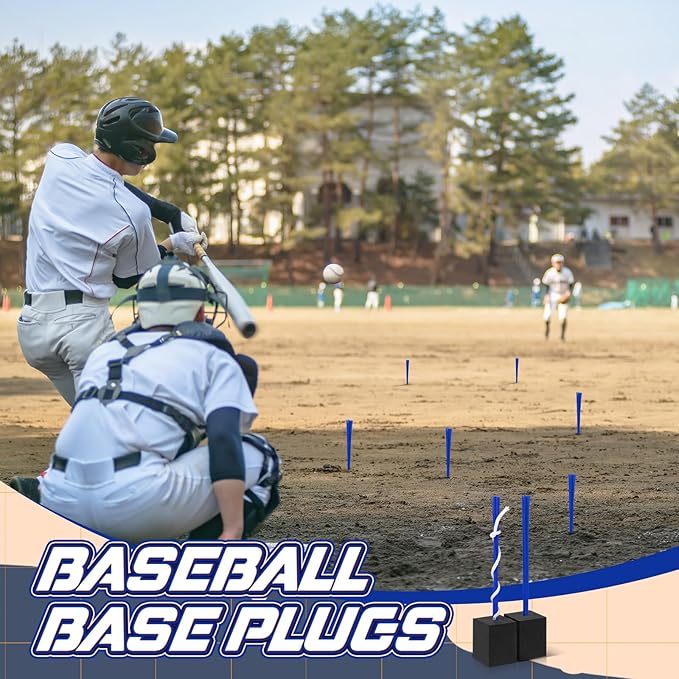 Shappy 48 Pcs Base Plugs Baseball Base Anchors with Tassel Heavy Duty Rubber Plug Dig Tools for Baseball Field Softball Drill