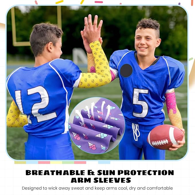 6 Pair Baseball Arm Sleeves Ice Cream Drip Palm Tree Sun Protection Youth Breathable Cooling Sleeve