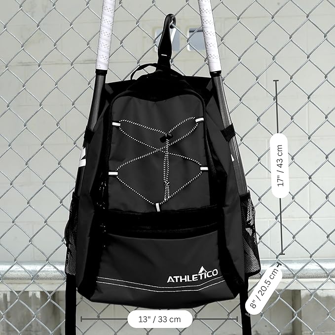 Athletico Youth Baseball Bag - Bat Backpack for Baseball, T-Ball & Softball Equipment & Gear | Holds Bat, Helmet, Glove | Fence Hook