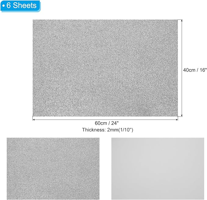 PATIKIL 2mm Thick Non Adhesive Glitter Foam Sheet 16x24inch Gray, EVA Shiny - Image 2
