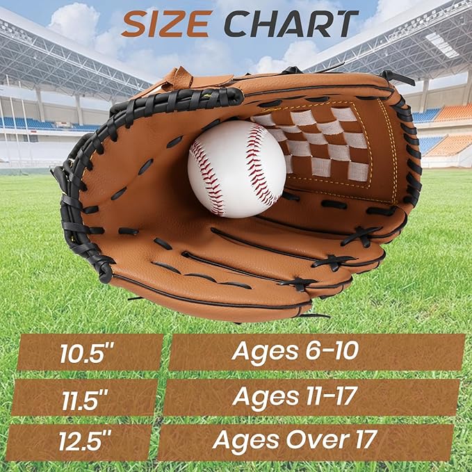 Baseball Glove + Ball Sets, Softball Glove, Baseball Mitt, 10.5''-12.5'' for Youth/Adult Training and Beginner Play, Synthetic Leather Softball Mitt