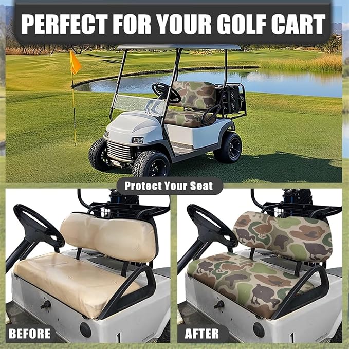 Bulopur Duck Hunting Camo Golf Cart Towel Seat Covers 2 Piece Green Ezgo Club Car Seat Cover for 2 Passenger Carts Soft Breathable Golfcart Seats Blanket Washable