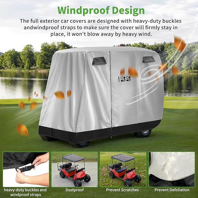 10L0L Universal 2-4 Passenger Golf Cart Cover for Yamaha, EZGO, Club Car, Waterproof Sunproof and Durable