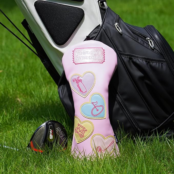 mytag Golf Head Covers Pink, No Bad Days On The Course Golf Club Covers Driver Fariway Hybrid Headcover for Women Girls