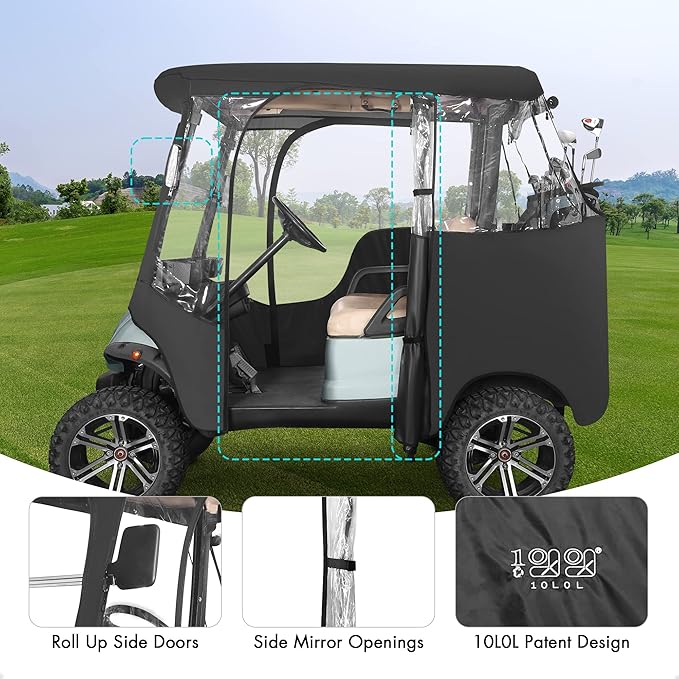 10L0L 2 Passenger Golf Cart Enclosure fit Yamaha G14 G16 G22 G29 Drive/Drive 2, 600D Heavy Duty Yamaha Rain Cover with Clear PVC Windshield, Side Mirror Openings, Waterproof/UV Block Oxford Cloth
