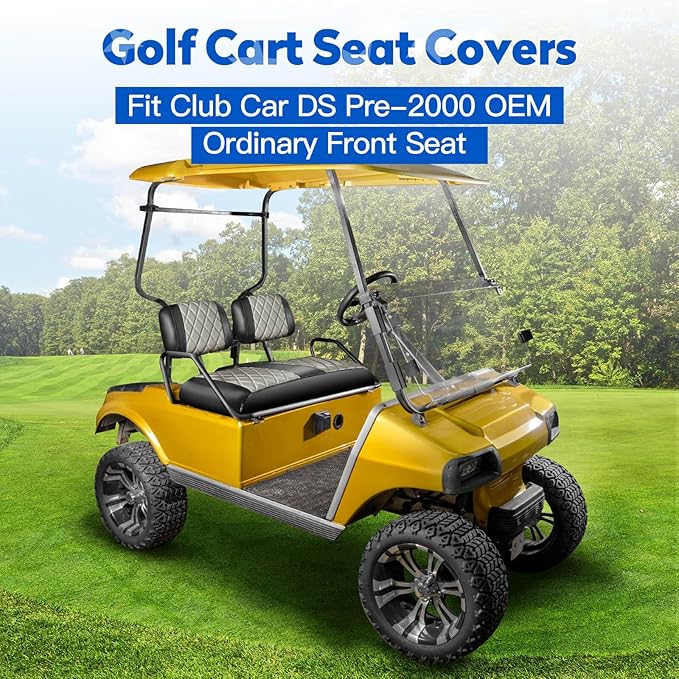NOKINS Golf Cart Seat Covers Fit Club Car DS Pre-2000 OEM Standard Seat Cushion, Golf Cart Vinyl Diamond Front Seat Covers, Soft/Scratch-Resistant/No Stapler Needed