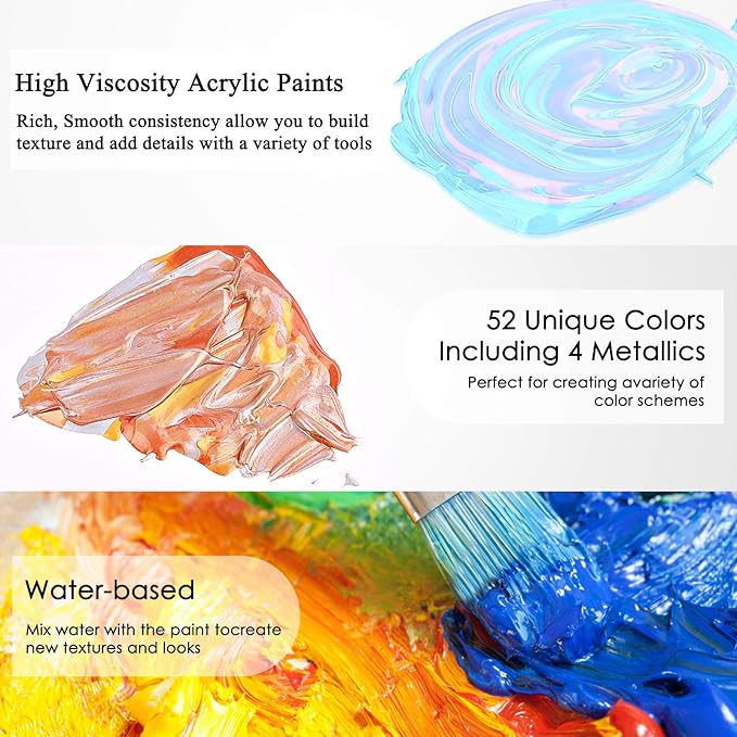 Caliart Acrylic Paint Set with 12 Brushes, 42 Colors Art Craft Paints Gifts - Image 3
