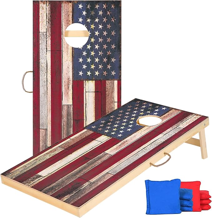 Solid Wood Vintage Cornhole Game Set, Two 4'x2'Cornhole Boards, 8 Cornhole Bags by Sportdo