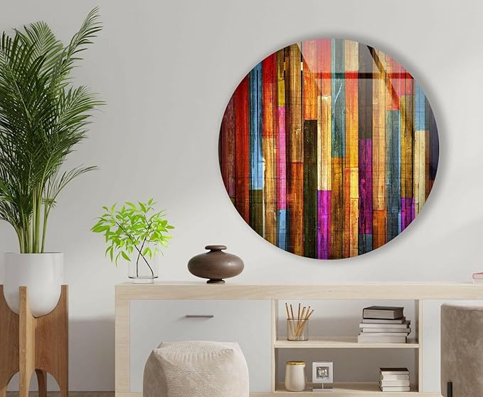My Photostation.com 31.5'' Diameter Colorful Wood Pattern Round Glass Wall Art - Image 7