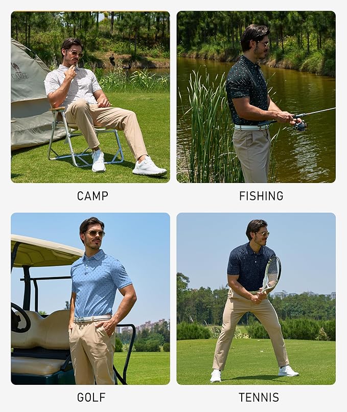 ZITY 5 Pack Mens Golf Shirt Short Sleeve UPF 50+ Moisture Wicking Performance Print Patterns Casual Golf Polo Shirts for Men