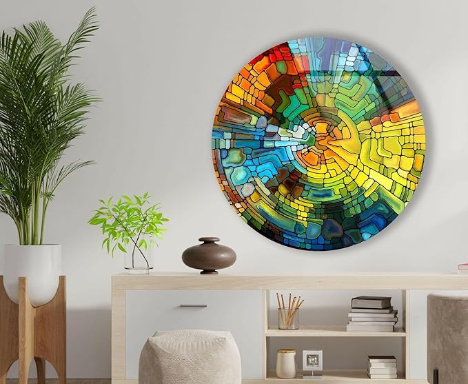 My Photostation.com 20'' Diameter Stained Yellow Round Glass Wall Art Tempered - Image 5