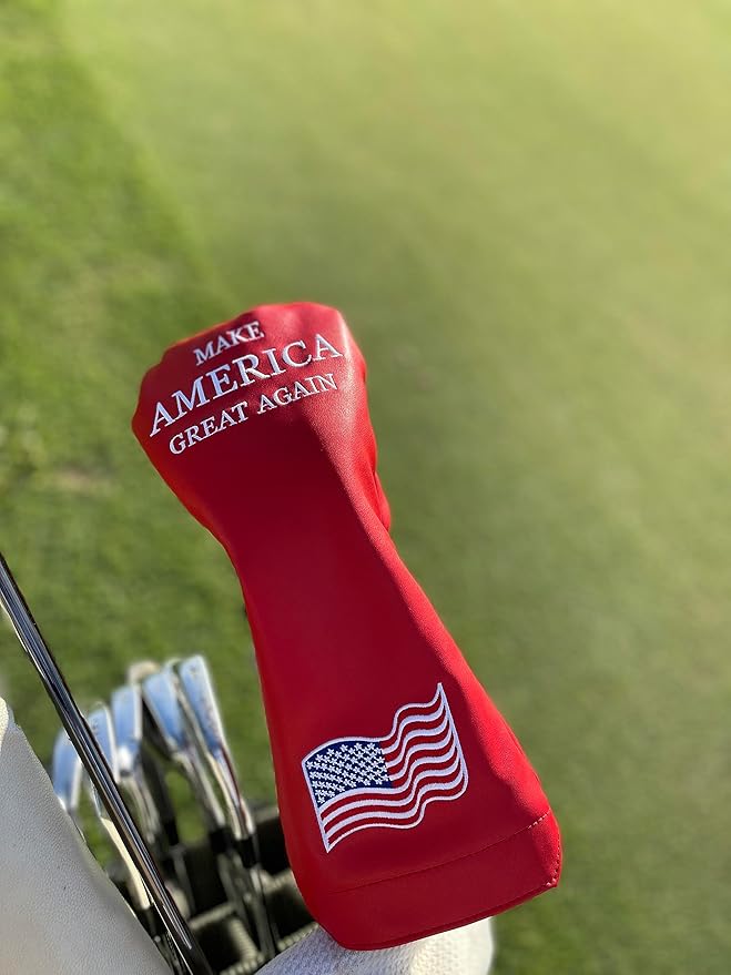 Wolph USA Driver Head Cover – Premium Leather, Iconic Red MAGA Hat Style – Trump-Inspired Funny Headcover – Trump Golf Accessories & Gift for Men and Women – Customize Your Bag.