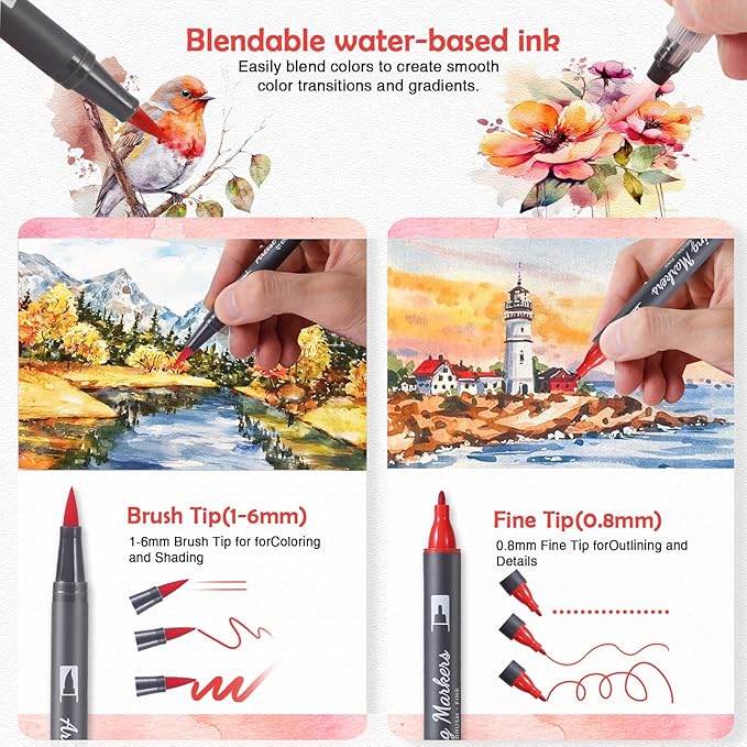 24 Colors Blendable Watercolor Markers 2025 Upgrade Double Tip Paint Pens - Image 4