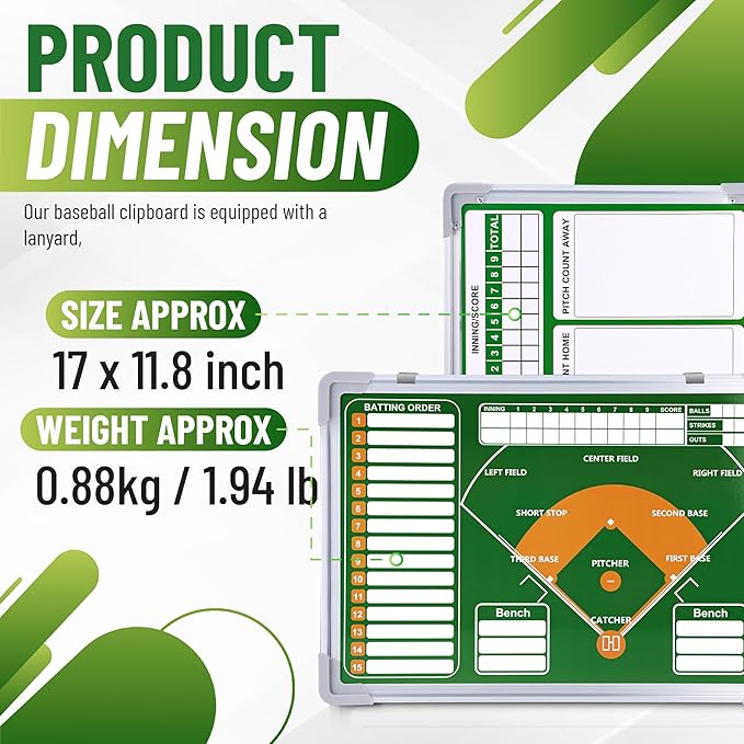 ZPU Magnetic Baseball Lineup Board for Dugout, Baseball/Softball Clipboard for Coaches, Baseball Coaching Board with Dry Erase, Marker pens, Lineup Cards, Magnets & Storage Bag