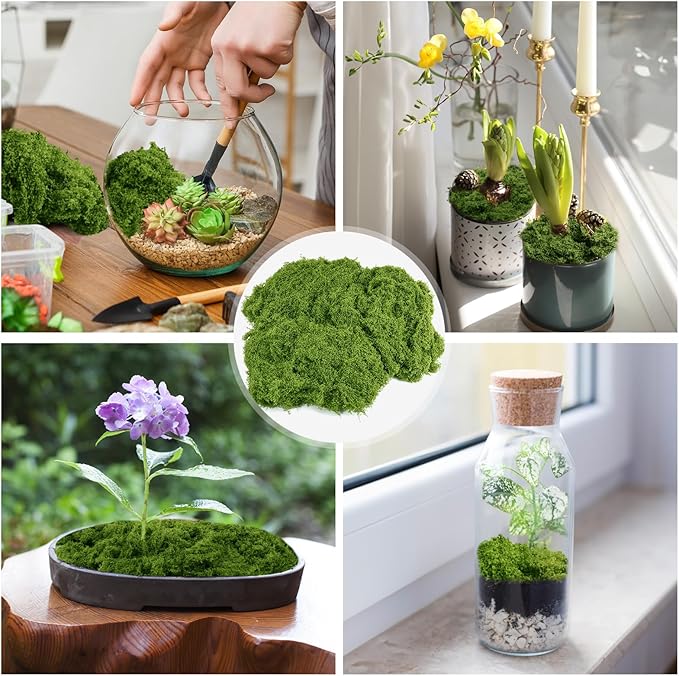 Fake Green Moss for Potted Plants, 10.6OZ Moss Decor Artificial Faux Moss for - Image 5