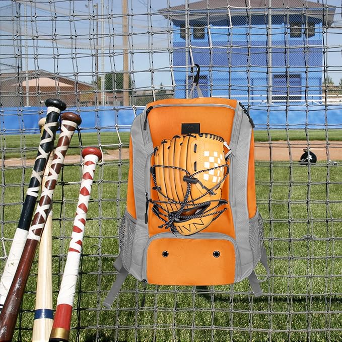 MATEIN Baseball Backpack, Softball Bat Bag with Shoes Compartment for Youth, Boys and Adult, Lightweight Baseball Bag with Fence Hook Hold TBall Bat, Batting Mitten, Helmet, Caps, Teeball Gear