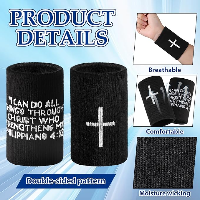Viorawhite 12 Packs Faith Cross Sports Wristbands for Men Women Christian Faith Absorbent Sweat Band Religious Wrist Bands for Baseball Football Basketball Running Gym Working Out
