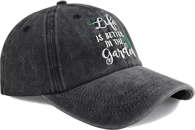 Funny Life is Better in The Garden Hat, Unisex Adjustable Cotton Denim Embroidered Baseball Caps