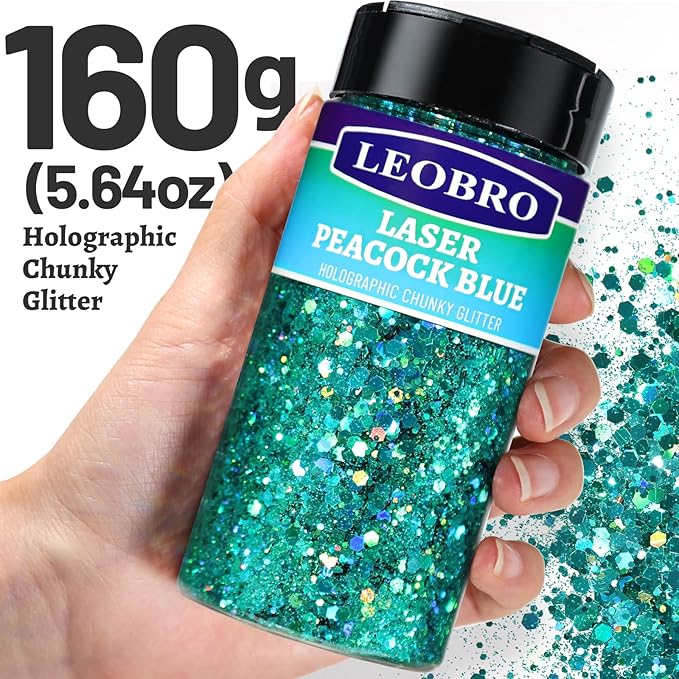 LEOBRO Blue Glitter, 160G/5.64OZ Holographic Chunky Glitter - Image 2