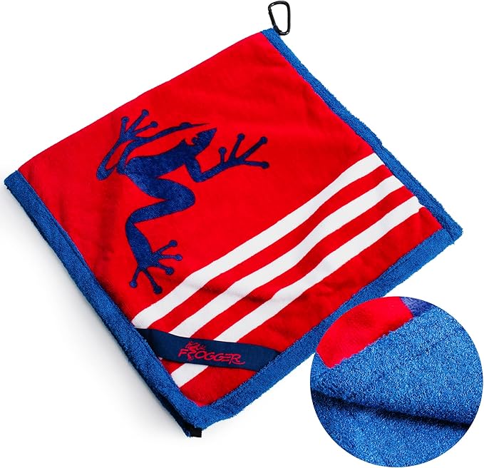 Frogger Amphibian 2-in-1 Patriotic Golf Towel with Wet and Dry Technology, Red/White/Blue, Premium Golf Bag Accessory with Carabiner Clip, Ultra Absorbent, for Golf Dads
