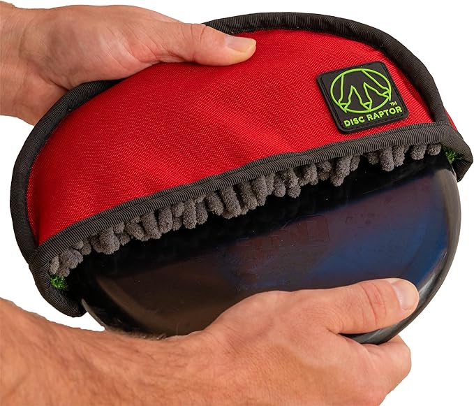 The Original Disc Golf Cleaning Tool with Microfiber & Turf | Flying Disc Golf Towel Accessories & Equipment | Patented Design (Ruby-Gray)
