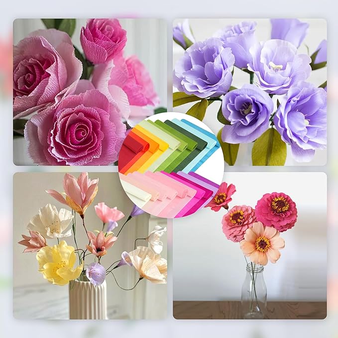 72Pcs Crepe Paper Flower DIY Kits, 20 Colors Crepe Paper Rolls 8.2ft Long 9.84 - Image 8