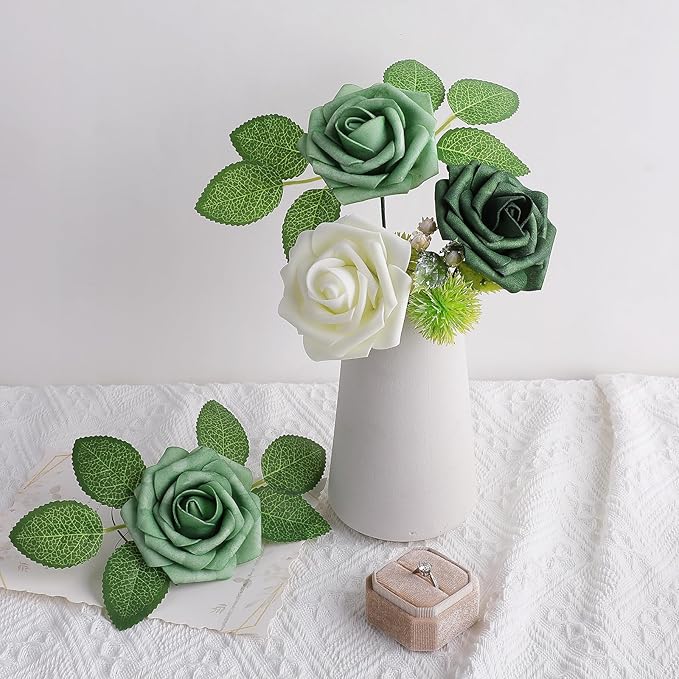AmyHomie 25pcs Real Looking Artificial Shades of Forest Roses w/Stem - Image 4