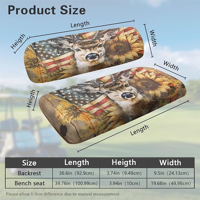 Suobstales Golf Cart Front and Rear Seat Cover Set for EZGO TXT RXV & Club Car DS 2 Passenger, Washable Bench Seat Covers Kit