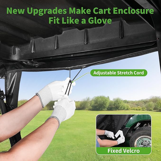 10L0L Golf Cart Driving Enclosure 2/4 Passenger for Yamaha G14 G16 G22 G29 Drive2 with Heavy Duty Zipper,600D Golf Cart Rain Cover Driving Covers with Roll-up Windshield, 4-Sided Clear Window