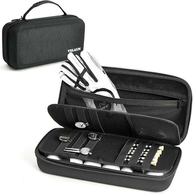 Golf Glove Holder, Golf Accessories Gifts for Men Women Golfers, Glove Case Organizer with Hard Shell, Holder Case Caddy with Dividers for Balls, Tees & Markers