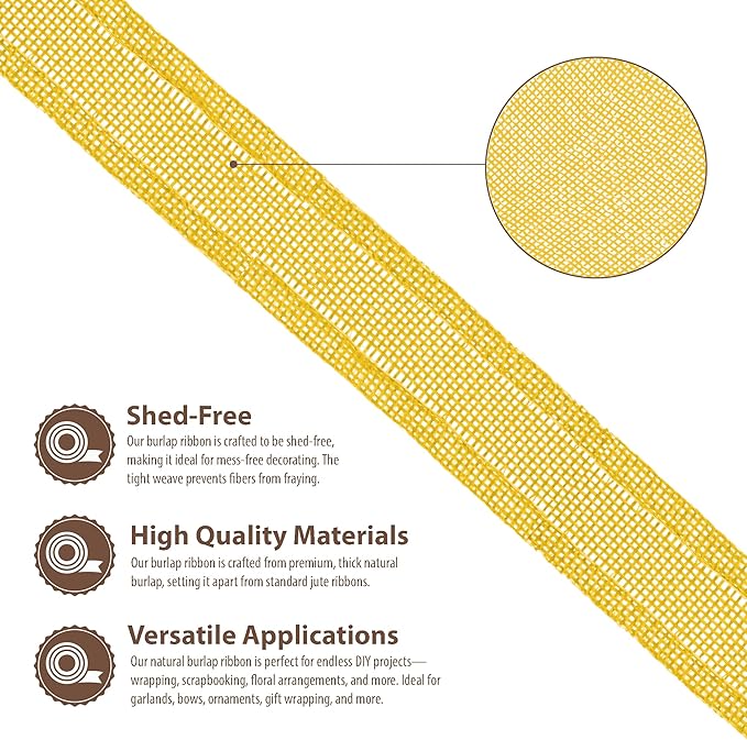 Mandala Crafts Yellow Burlap Ribbon 1 Inch Wide Jute Ribbons - Image 3