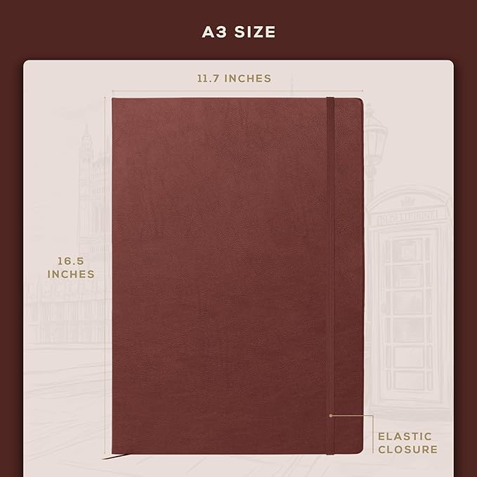 Beechmore Books A3 Sketchbook – 11.7x16.5 Premium Vegan Leather Bound Large - Image 3