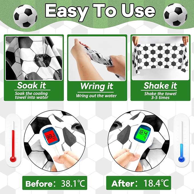 30Pcs Soccer Cooling Towels for Neck and Face 40 x 12 Inch Ball Sports Team Gifts Workout Ice Towel for Gym Sweat Microfiber Breathable Chilly Bulk Neck Wraps for Athletes Camping Travel Outdoor