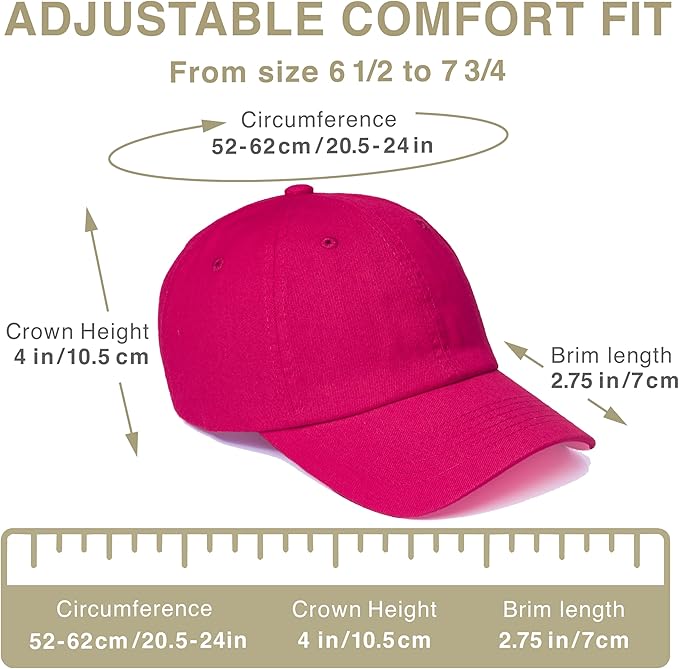 Classic Dad Hat Cotton, Low-Profile Plain Baseball Cap, Adjustable, Breathable and Packable