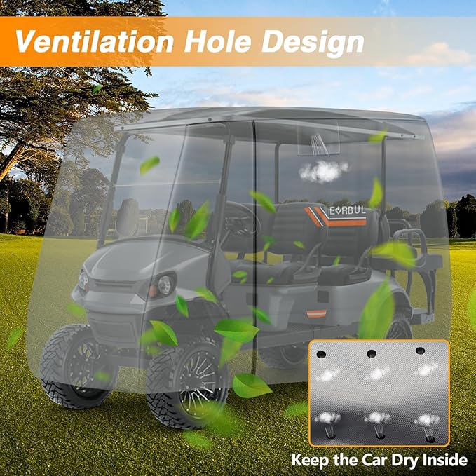 EVRBUL Golf Cart Cover 4/4+2 Passenger Heavy Duty 420D Waterproof Golf Cart Covers with Three Zipper Doors Compatible with EZGO, Club Car, Yamaha Golf Carts, Windproof Sunproof Golf Carts Cover (Gray)