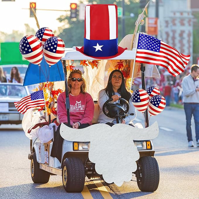 Leyndo 4th of July Parade Golf Cart Decoration Kit Independence Day Hat and Cute Beard Patriotic Parade Golf Car Kit for Memorial Independence Day Car Decor