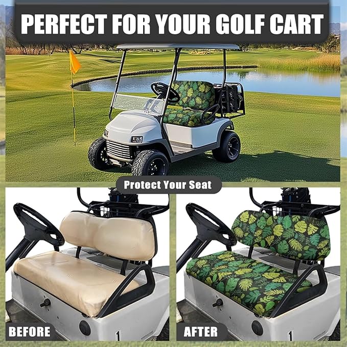 Suobstales Golf Cart Front and Rear Seat Cover Set for EZGO TXT RXV & Club Car DS 2 Passenger, Washable Bench Seat Covers Kit