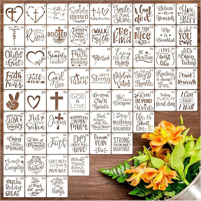 65Pcs Small Stencils for Painting on Wood Reusable, 3 Inch Reusable Stencil for - Image 9