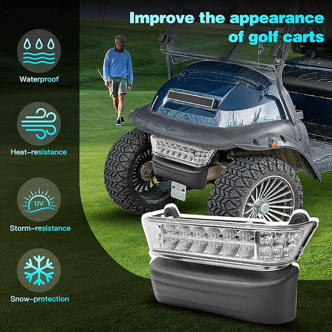 Golf Cart LED Head Light with Bumper Replacement for Club Car Precedent 2004-UP Electric Golf Carts Front Replace Head Light 12V