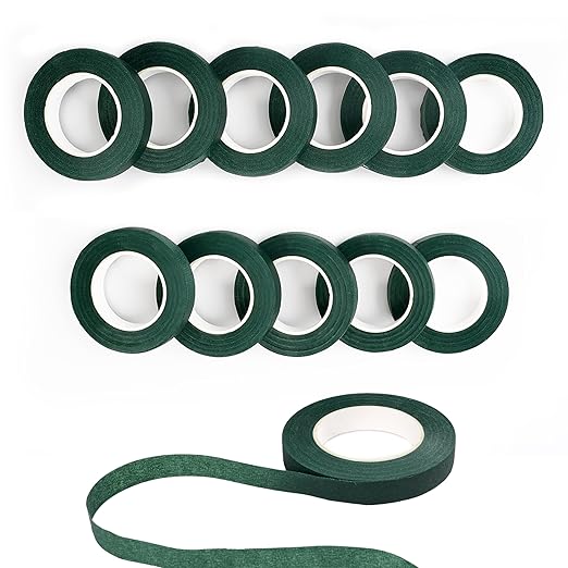 DF DUALFERV 12 Rolls Dark Green Floral Tape Stem Wrap, 1/2" Wide Flower Tape by DF+DUALFERV