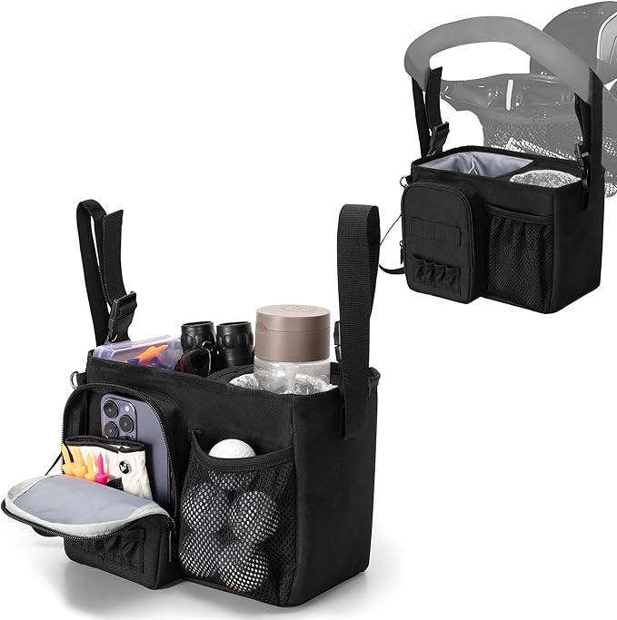 Golf Push Cart Organizer Bag with Insulated Cup Holder and Multi-Pockets, Fits Most Carts