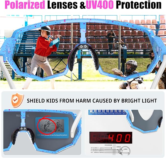 X-TIGER Polarized Youth Baseball Sunglasses UV400 Kids Sunglasses Boys Girls 8-12 Youth for Softball Cycling Sports Glasses