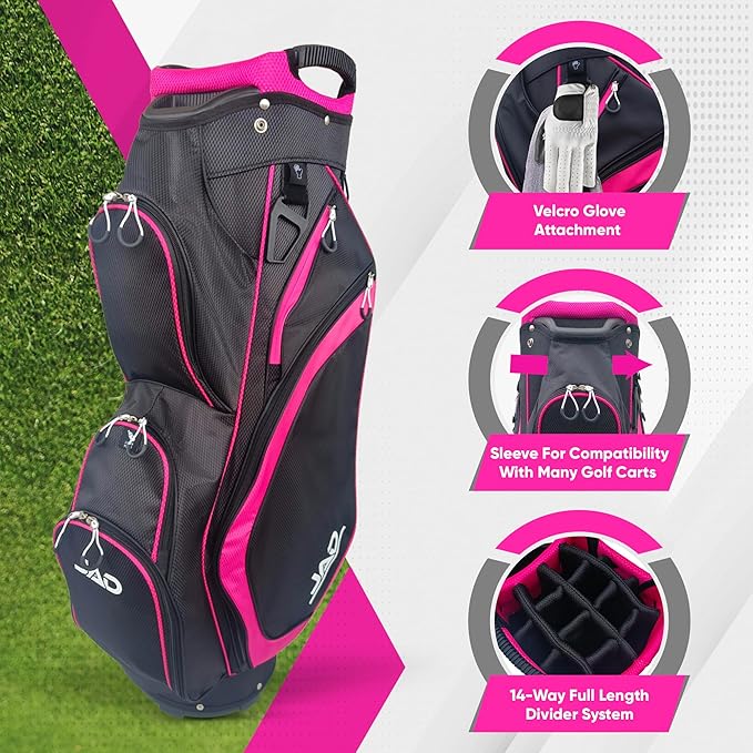 JAD Lightweight Womens Golf Bag, Golf Cart Bag with Dual Handles for Women/Ladies, 14-Way Full-Length Top Dividers, Large Putter Well, Ultra Lightweight, Large Pockets for Accessories