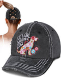 Flafens Women Pony Hats High Ponytail Baseball Caps - Cotton Vintage Washed Distressed Adjustable Criss Cross Trucker Hat