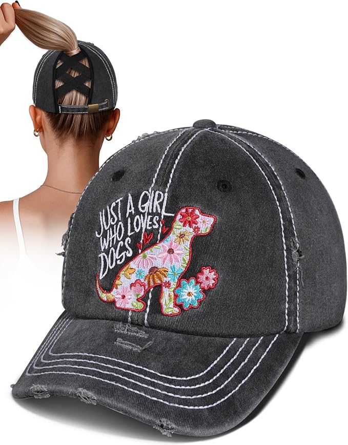 Flafens Women Pony Hats High Ponytail Baseball Caps - Cotton Vintage Washed Distressed Adjustable Criss Cross Trucker Hat