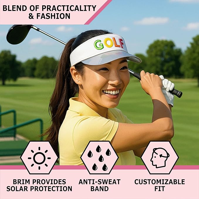 Funky Junque Women's UV 50 Adjustable Sun Visor - Golf Tennis Pickleball - Sports Themes Solid Colors Easter Pastels
