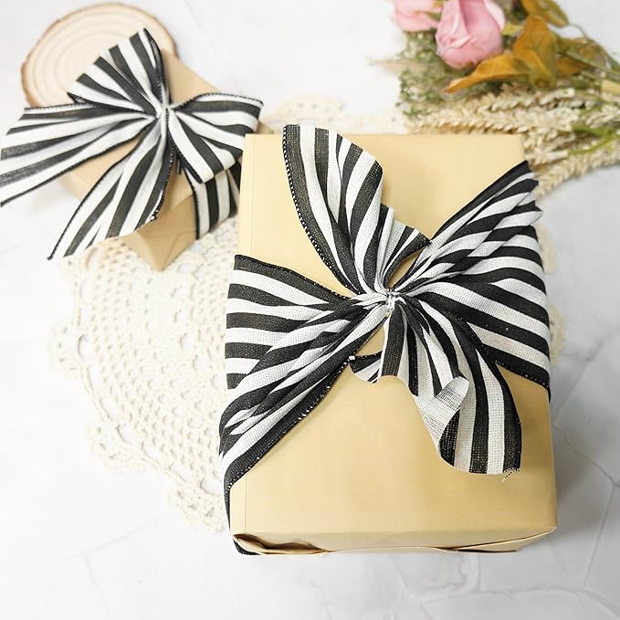 CT CRAFT LLC Striped Canvas Cotton Ribbon 4" x 10 Yards Ivory/Black Stripes - Image 5