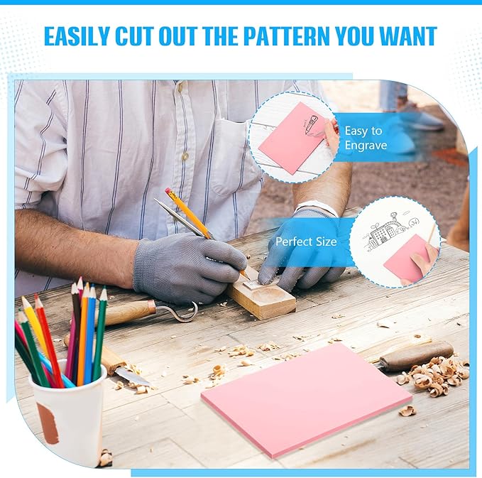 4 Pcs 4" x6“ Pink Rubber Art Soft Linoleum Carving Block, Rubber Crafts Linocut - Image 3