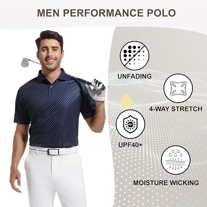 Damipow Premium Golf Shirts for Men Dry Fit Performance Polo Short Sleeve Collared Shirt