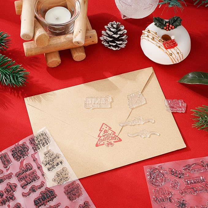 Whaline 4 Sheet Christmas Words Clear Stamps Greeting Words Santa Xmas Tree - Image 6